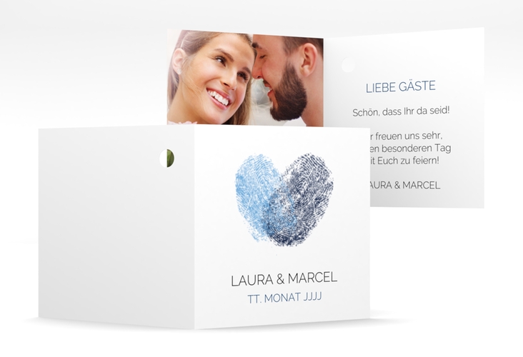 Geschenkanhänger Hochzeit Fingerprint Geschenkanhänger 10er Set blau hochglanz schlicht mit Fingerabdruck-Motiv