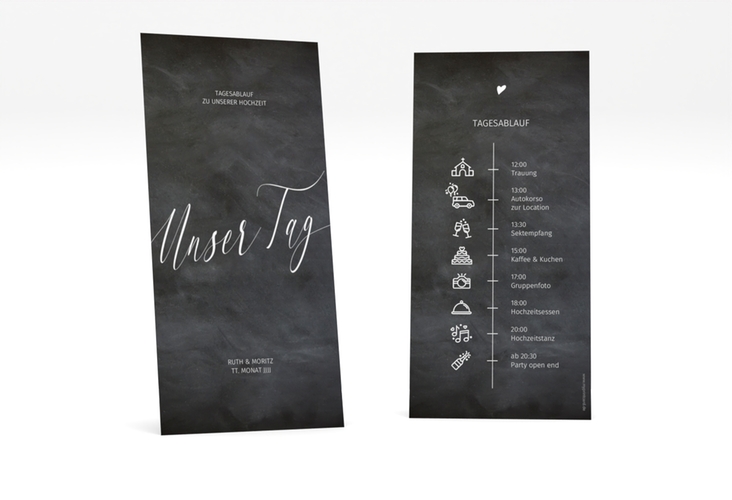 Tagesablauf Hochzeit Chalkboard lange Karte hoch