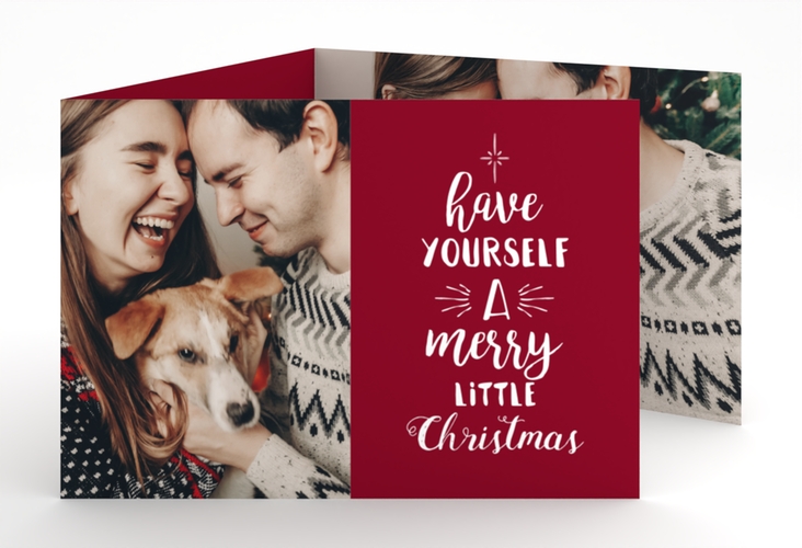 Weihnachtskarte Winterfreuden A6 Doppel-Klappkarte rot