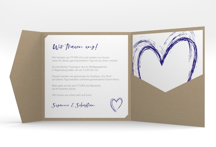 Hochzeitseinladung Liebe Pocketfold blau