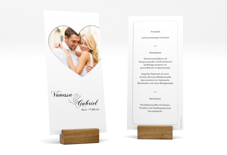 Menükarte Hochzeit Sweetheart lange Karte hoch weiss