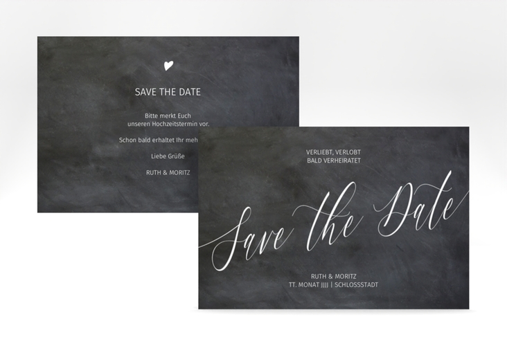 Save the Date-Karte Chalkboard A6 Karte quer schwarz mit Folienveredelung