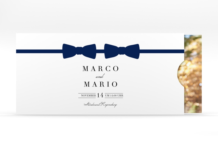 Hochzeitseinladung Suits Einsteckkarte blau hochglanz