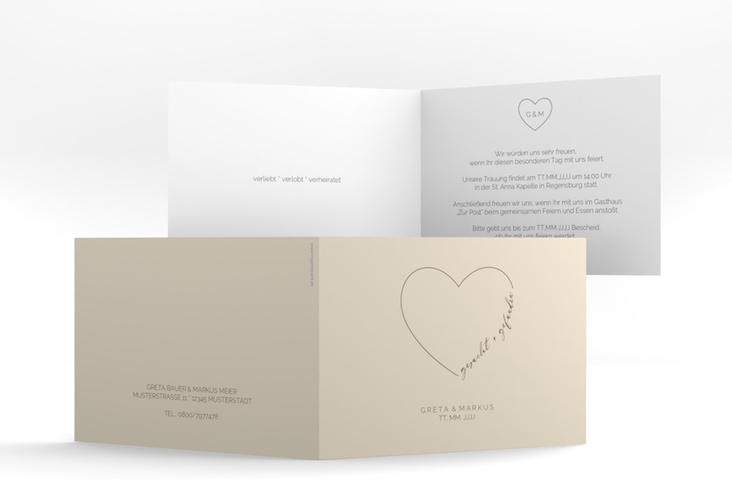 Hochzeitseinladung Lebenstraum A6 Klappkarte quer beige hochglanz