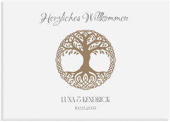 Klick: Details zu Willkommensschild Leinwand "Lebensbaum" anzeigen Willkommensschild Leinwand Lebensbaum 70 x 50 cm Leinwand weiss im Stil der Kelten und Wikinger