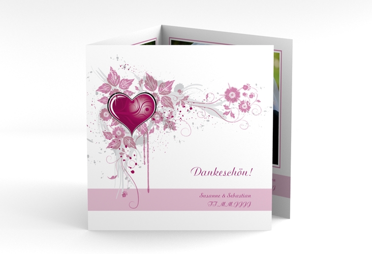 Dankeskarte Hochzeit Triest quadr. Doppel-Klappkarte pink