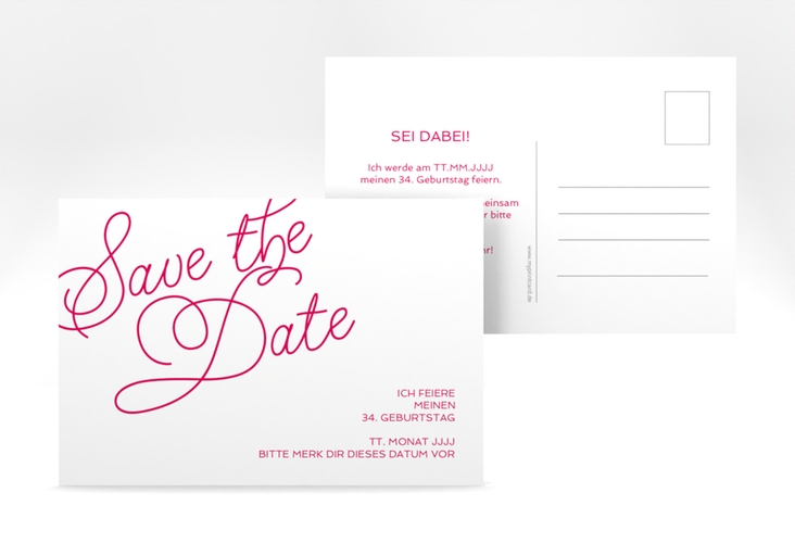 Save the Date-Postkarte Geburtstag Schwungvoll A6 Postkarte pink