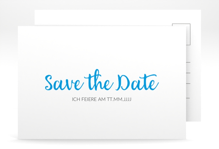 Save the Date-Postkarte Geburtstag Handwriting A6 Postkarte blau