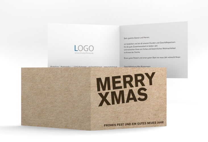 Business-Weihnachtskarte Cardboard A6 Klappkarte quer hochglanz modern in Kraftpapier-Optik