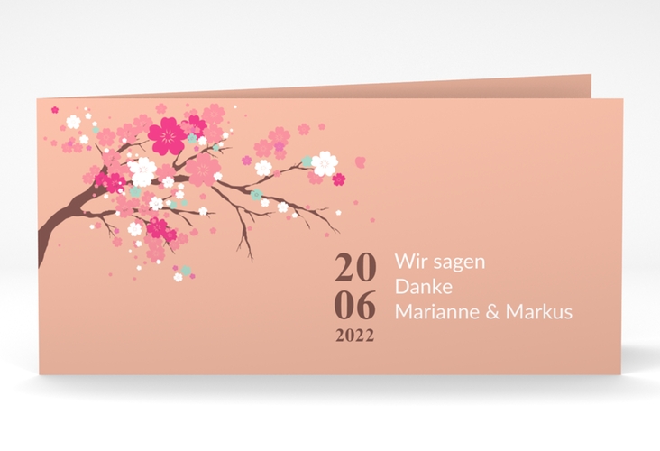Danksagungskarte Hochzeit Sakura lange Klappkarte quer apricot