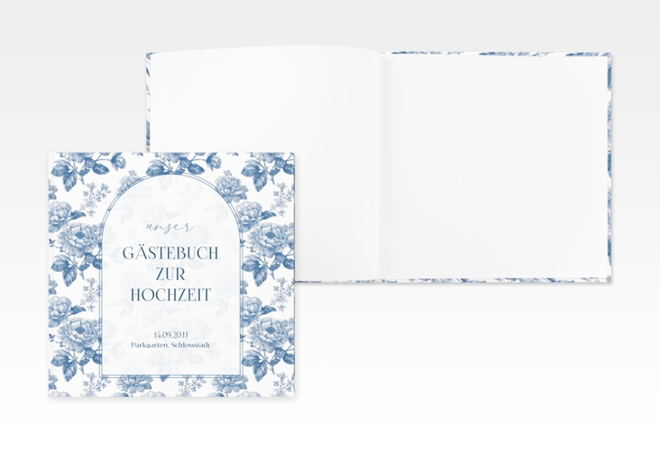 Gästebuch Creation Blue Floral 20 x 20 cm, Hardcover mit blauem Blumenmuster auf weißem Grund