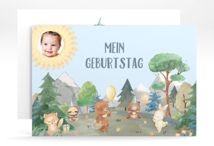 Einladungskarte Kindergeburtstag Waldparty A6 Karte quer mit Waldtieren