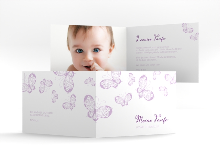 Taufeinladung Protection A6 Klappkarte quer lila