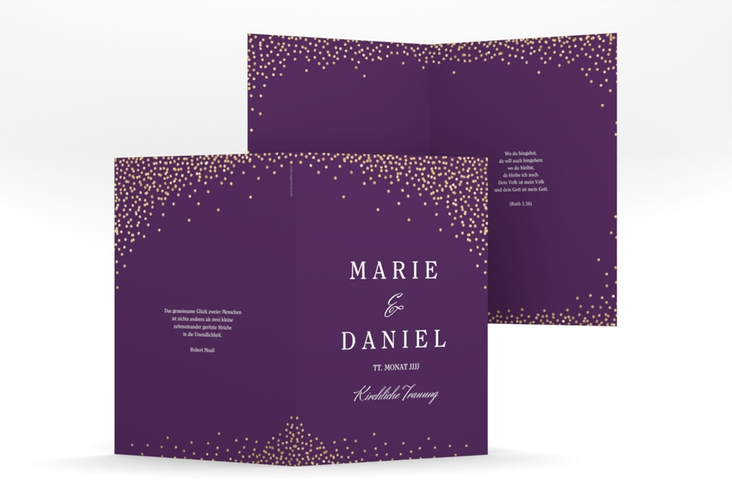 Kirchenheft Hochzeit Glitter A5 Klappkarte hoch lila