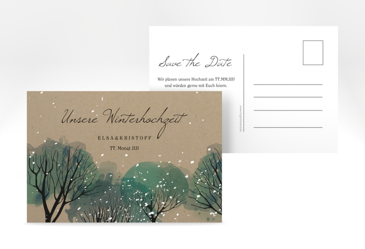 Save the Date-Postkarte Winterhochzeit A6 Postkarte Kraftpapier
