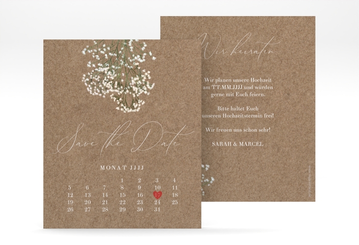 Save the Date-Kalenderblatt Schleierkraut Kalenderblatt-Karte mit Folie
