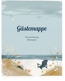 Gästemappe Ferienwohnung A4 Dünengras Gästemappe A4 blau mit Strand-Stuhl am Meer