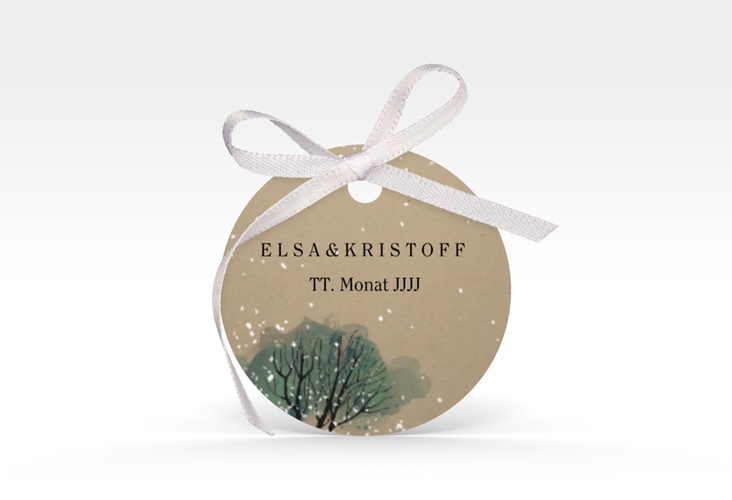 Geschenkanhänger Hochzeit Winterhochzeit Geschenkanhänger, rund Kraftpapier