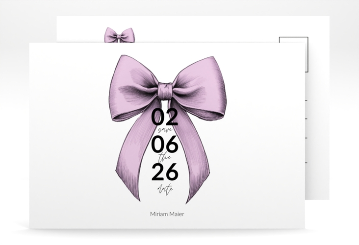 Save the Date-Postkarte Geburtstag Geburtstagsschleife A6 Postkarte rosa veredelt
