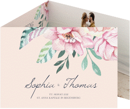 Klick: Details zu Hochzeitseinladung "Blooming" anzeigen Hochzeitseinladung Blooming A6 Doppel-Klappkarte rosa