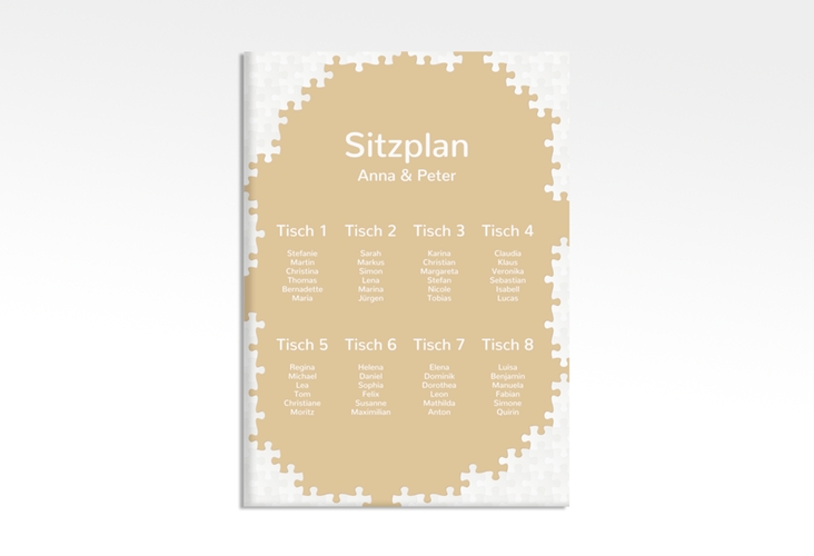 Sitzplan Leinwand Hochzeit Puzzle 50 x 70 cm Leinwand beige