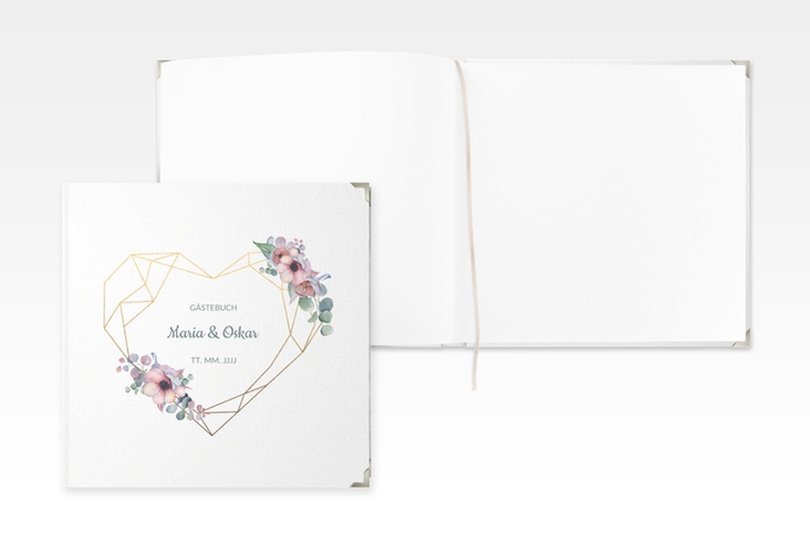 Gästebuch Selection Hochzeit Herzgold Leinen-Hardcover weiss
