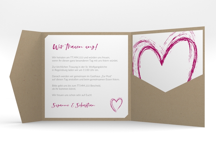 Hochzeitseinladung Liebe Pocketfold pink