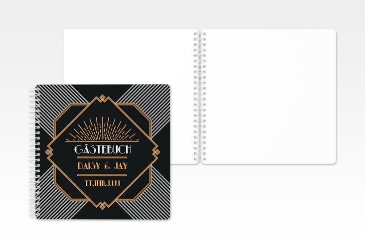 Gästebuch Hochzeit Gatsby Ringbindung schwarz im 20er-Jahre-Stil