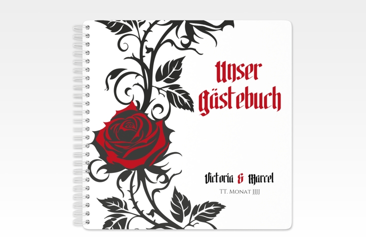 Gästebuch Hochzeit Red Rose Ringbindung weiss