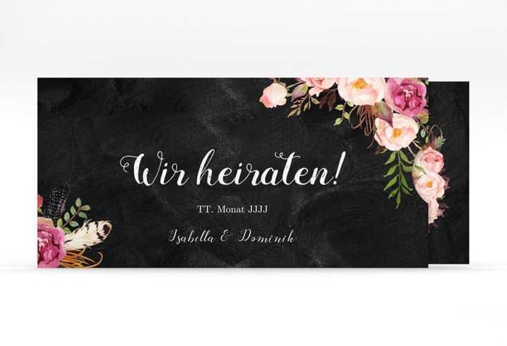 Hochzeitseinladung Flowers Einsteckkarte schwarz mit bunten Aquarell-Blumen