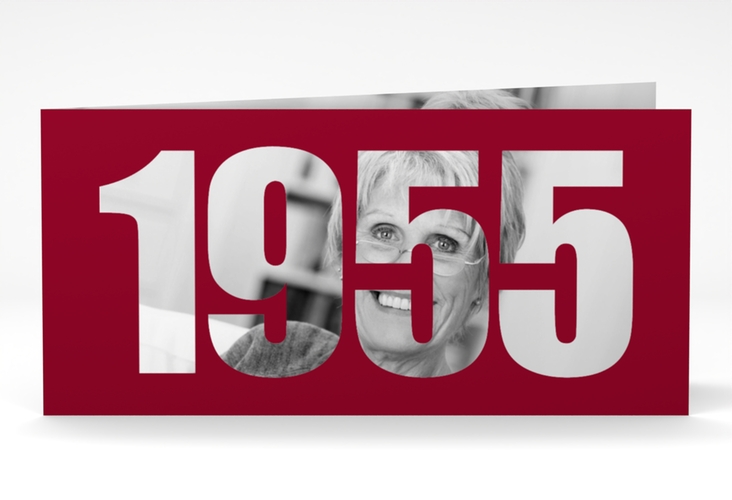 Einladungskarte Jahreszahl 2025 lange Klappkarte quer rot