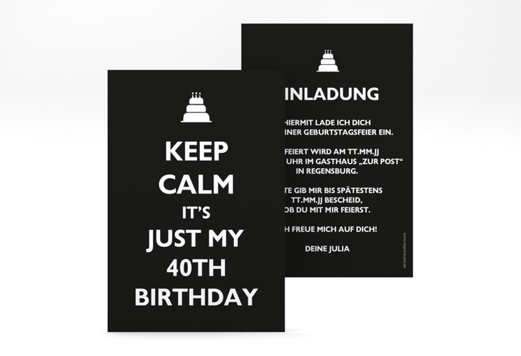Einladung 40. Geburtstag KeepCalm A6 Karte hoch