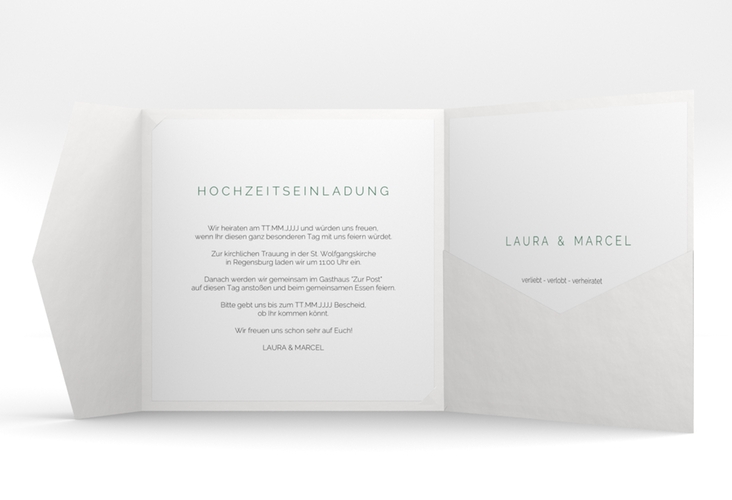 Hochzeitseinladung Fingerprint Pocketfold gruen schlicht mit Fingerabdruck-Motiv