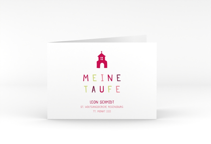 Einladung Taufe Chapel A6 Klappkarte quer pink