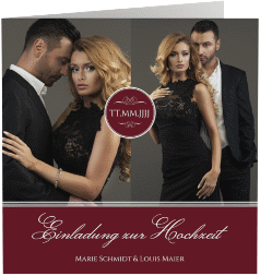 Klick: Details zu Hochzeitseinladung "Elegancy" anzeigen Hochzeitseinladung "Elegancy" Quadratische Klappkarte schwarz