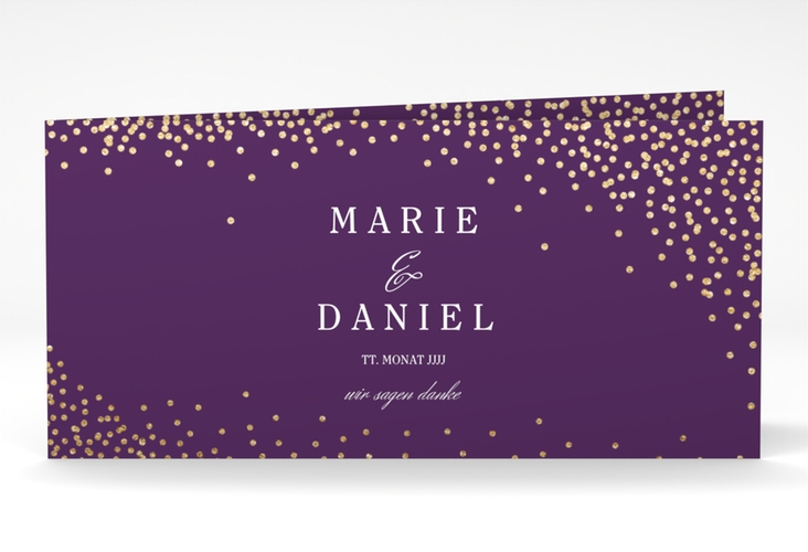 Danksagung Hochzeit Glitter lange Klappkarte quer lila hochglanz