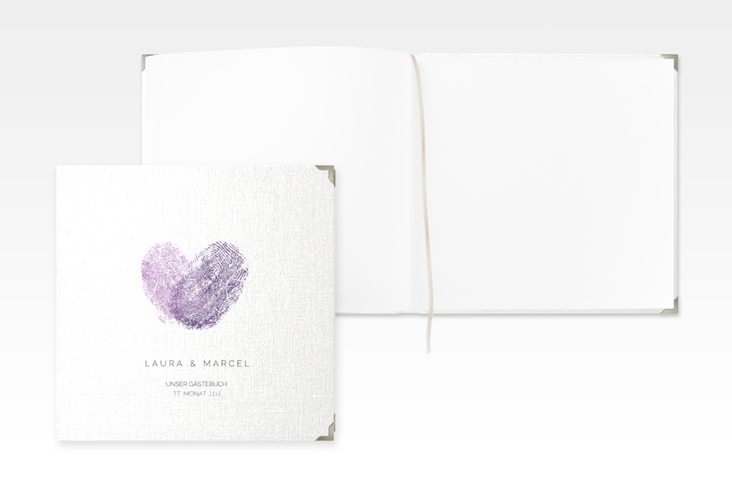Gästebuch Selection Hochzeit Fingerprint Leinen-Hardcover lila schlicht mit Fingerabdruck-Motiv