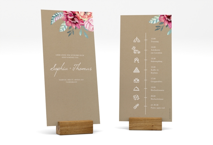 Tagesablauf Hochzeit Blooming lange Karte hoch Kraftpapier hochglanz
