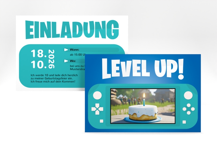 Einladungskarte Kindergeburtstag Gamepad A6 Karte quer