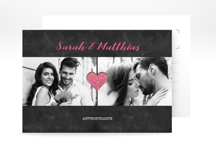 Antwortkarte Hochzeit Sparkly A6 Postkarte pink
