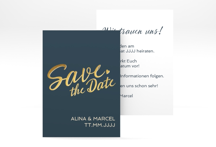 Save the Date-Visitenkarte Glam Visitenkarte hoch blau hochglanz