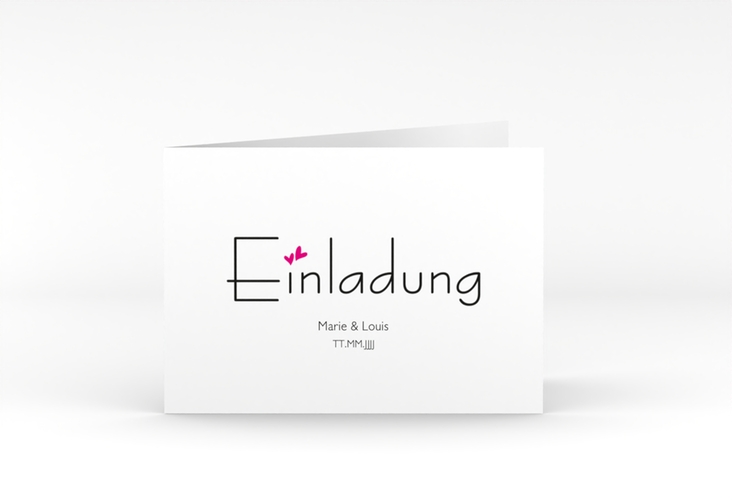 Hochzeitseinladung Twohearts A6 Klappkarte quer pink hochglanz