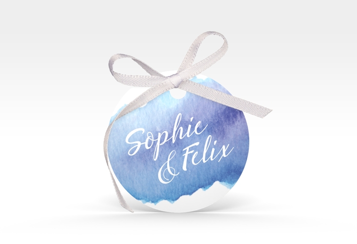 Geschenkanhänger Hochzeit Aquarella Geschenkanhänger, rund blau