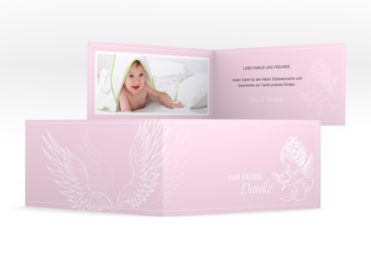 Dankeskarte Taufe Angel lange Klappkarte quer rosa