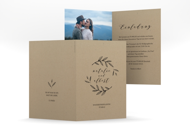 Einladungskarte Hochzeit Naturelove A6 Klappkarte hoch schwarz hochglanz