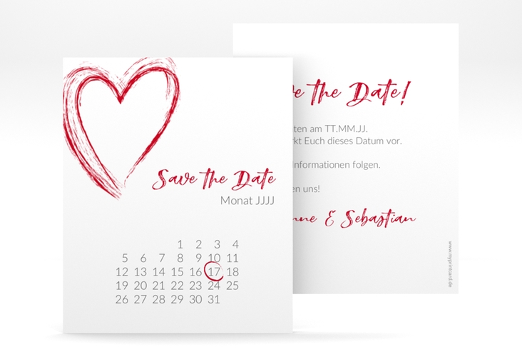 Save the Date-Kalenderblatt Liebe Kalenderblatt-Karte rot hochglanz