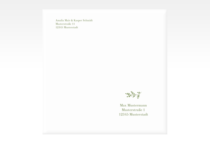 Kuvert quadratisch Filigrana quadratisch gruen in reduziertem Design mit Initialen und zartem Blätterkranz