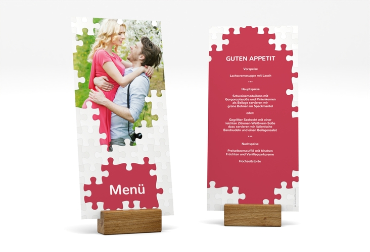 Menükarte Hochzeit Puzzle lange Karte hoch rot