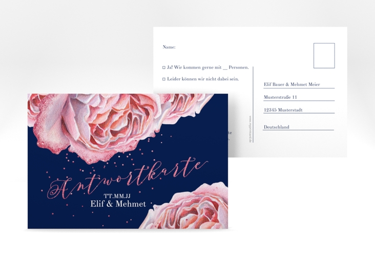 Antwortkarte Hochzeit Cherie A6 Postkarte rosa hochglanz