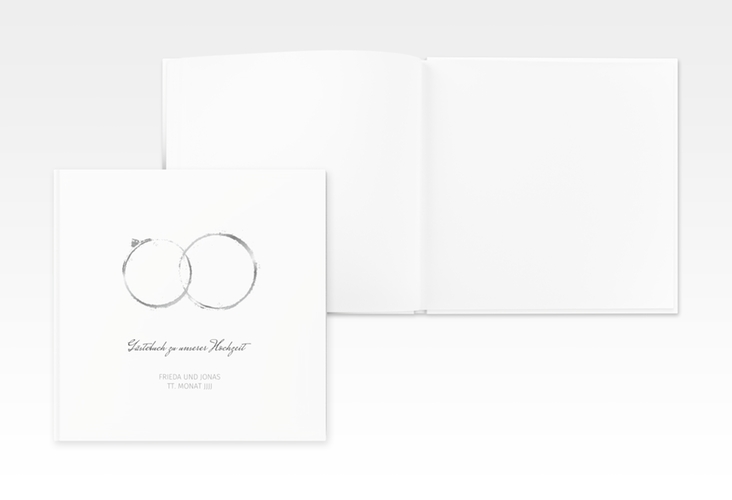 Gästebuch Creation Hochzeit Trauringe 20 x 20 cm, Hardcover grau minimalistisch gestaltet mit zwei Eheringen